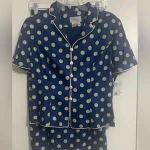 Adrianna Papell Blue and light blue Polka Dot Silk Suit